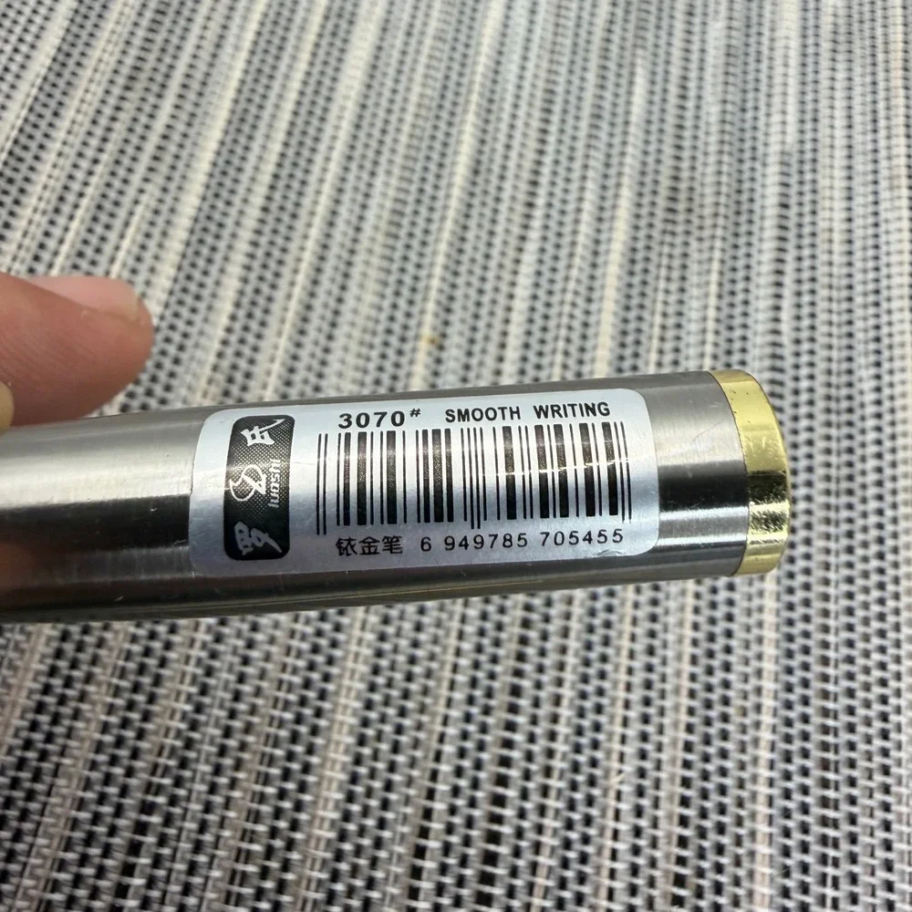 Luoshi 3070 Fountain Pen Brushed Stainless Steel Gold Trim 22KGP Medium Nib